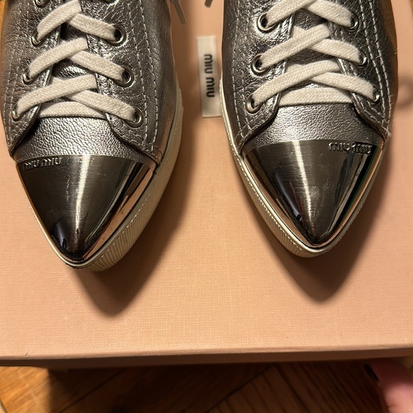 MIU MIU Silver Pointed Platform Sneakers - Picture 6 of 15